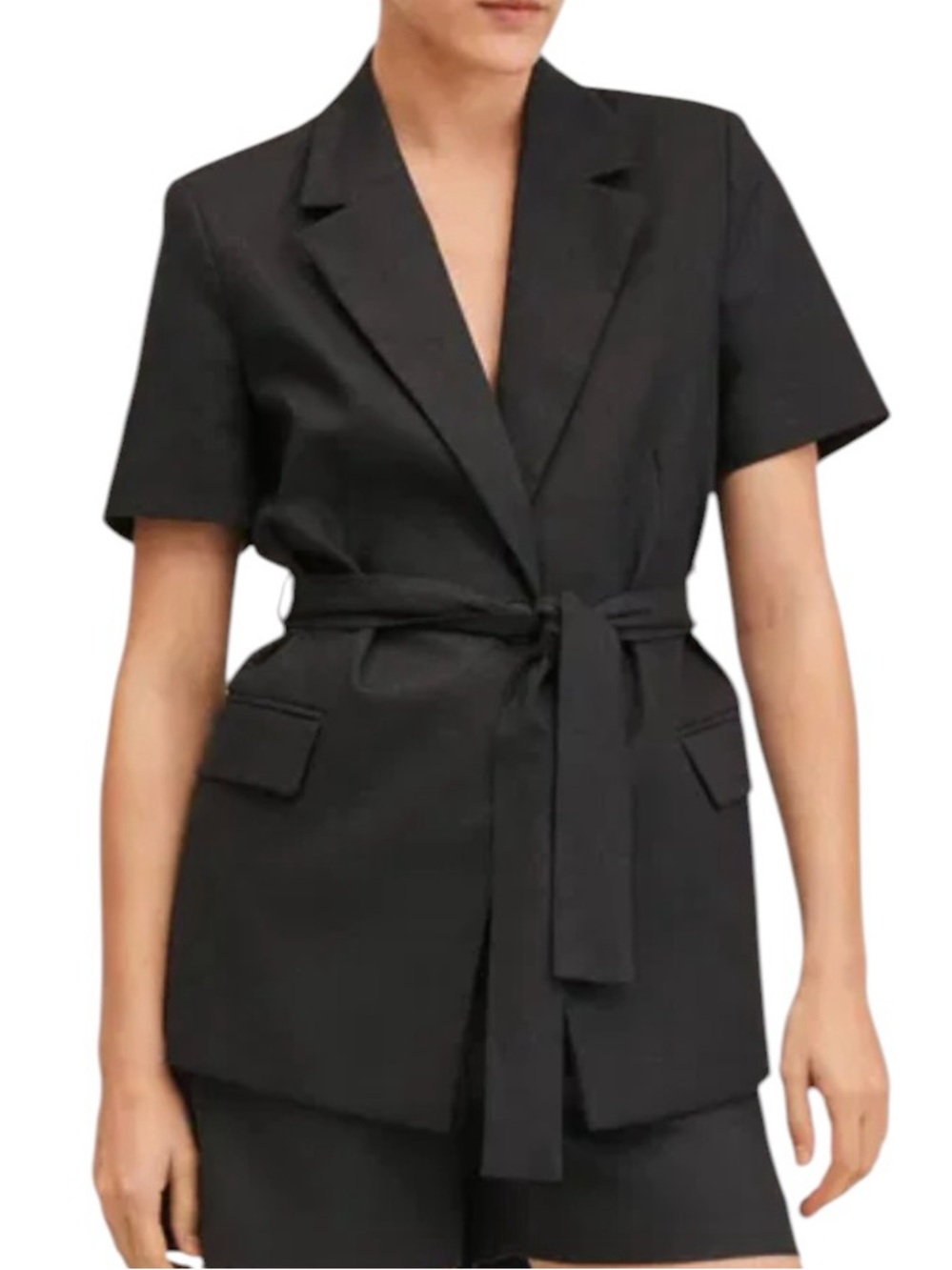 MANGO Belted Linen Short Sleeve Blazer NWT Size Small - Picture 7 of 7